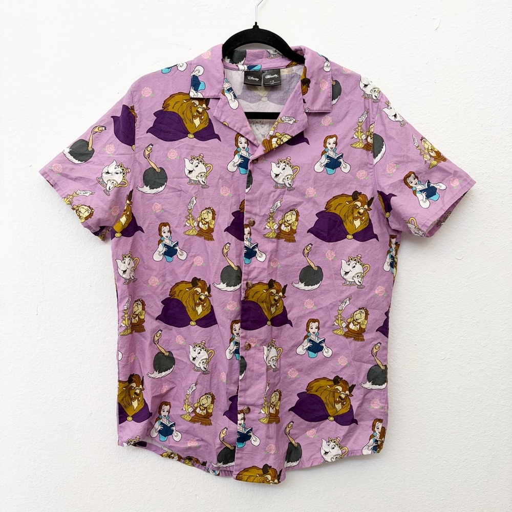 Cakeworthy Disney Beauty and the Beast Button Up Camp Shirt Size L
